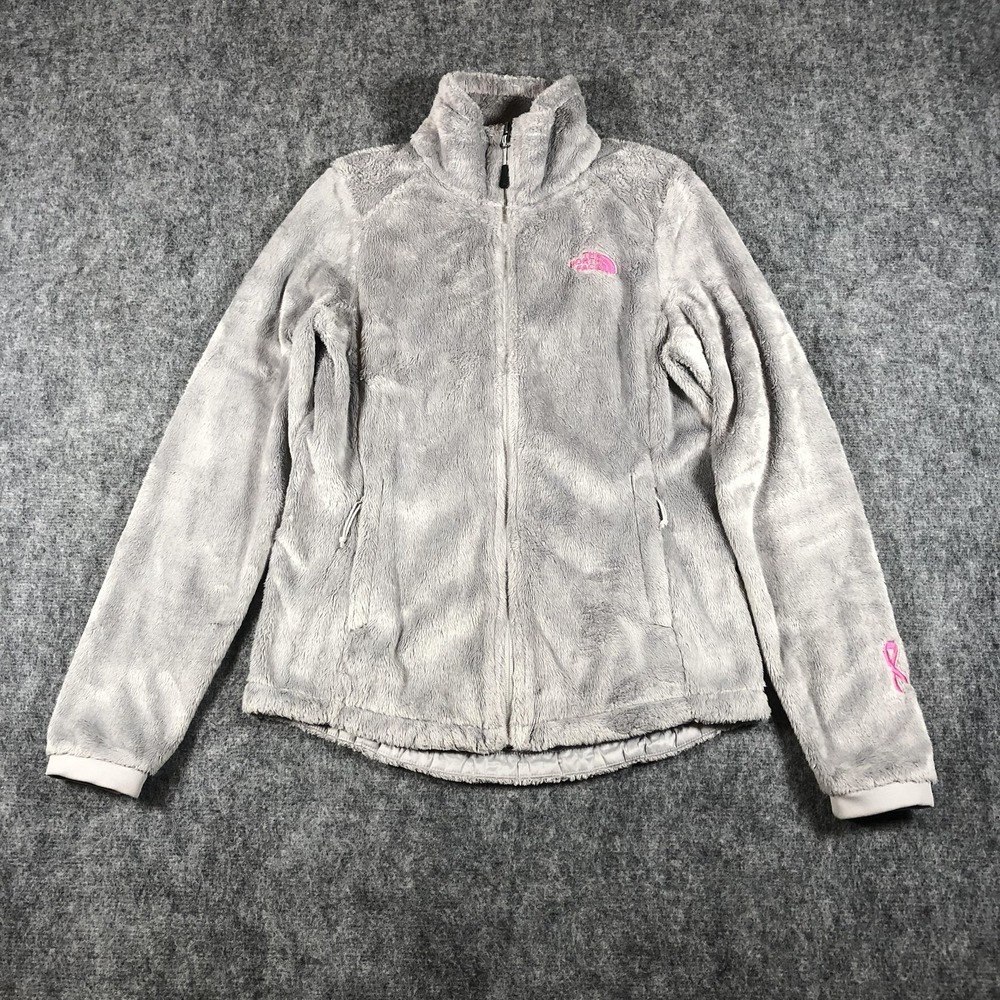 The North Face Fleece Jacket Womens Small Gray Full Zip‎ Pink Logo Breast Cancer